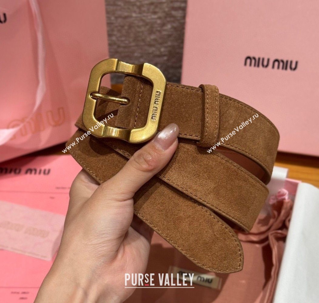 Miu Miu Belt 3.5cm in Suede and Calfskin Leather Light Brown/Gold 2025 MM26010401 (99-260104029)