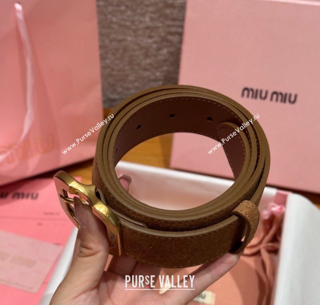 Miu Miu Belt 3.5cm in Suede and Calfskin Leather Light Brown/Gold 2025 MM26010401 (99-260104029)