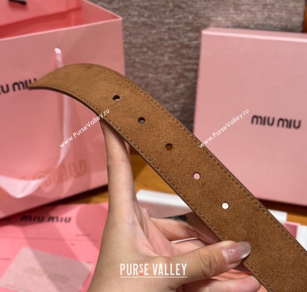 Miu Miu Belt 3.5cm in Suede and Calfskin Leather Light Brown/Gold 2025 MM26010401 (99-260104029)