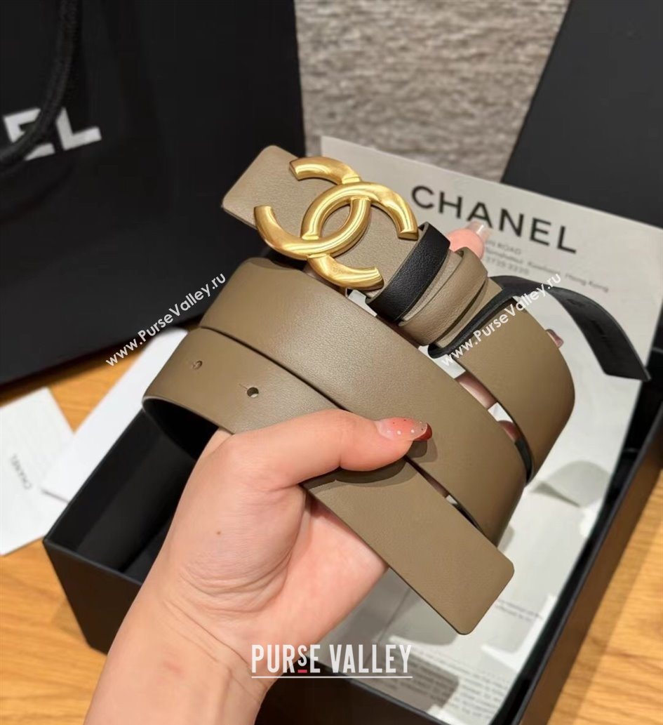 Chanel Calfskin Leather Reversible Belt 3cm with CC Buckle Grey/Gold 2025 1231 (99-251231119)