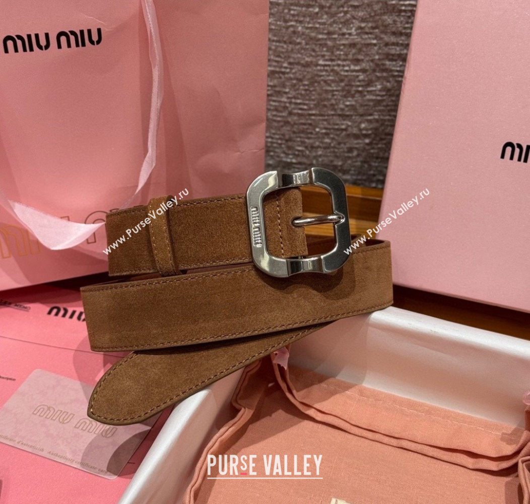 Miu Miu Belt 3.5cm in Suede and Calfskin Leather Light Brown/Silver 2025 MM26010401 (99-260104030)