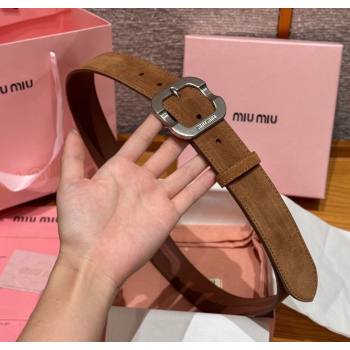 Miu Miu Belt 3.5cm in Suede and Calfskin Leather Light Brown/Silver 2025 MM26010401 (99-260104030)