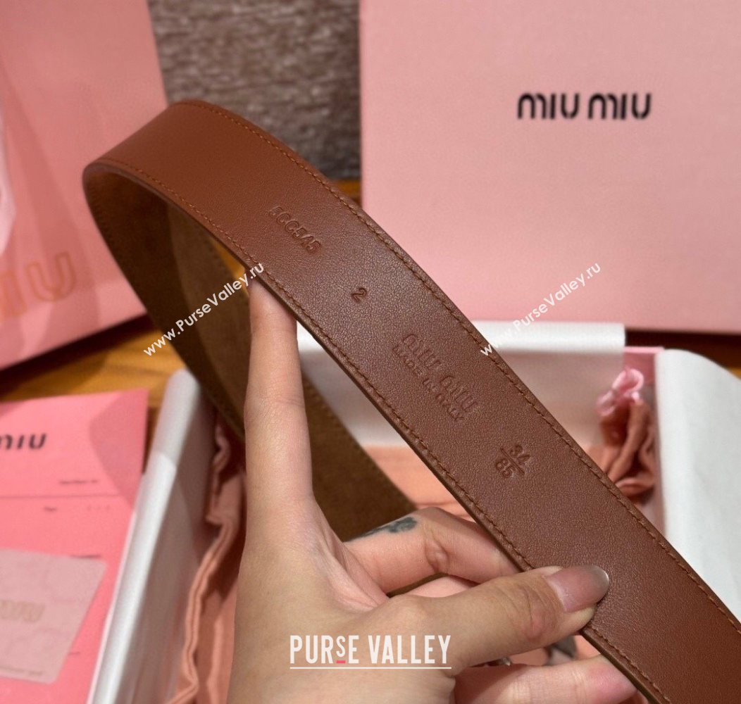 Miu Miu Belt 3.5cm in Suede and Calfskin Leather Light Brown/Silver 2025 MM26010401 (99-260104030)