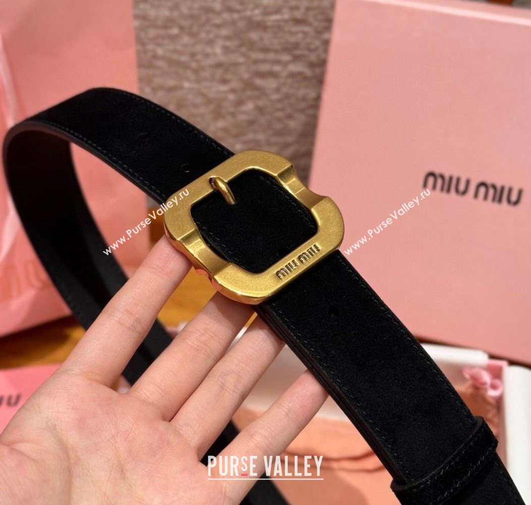 Miu Miu Belt 3.5cm in Suede and Calfskin Leather Black/Gold 2025 MM26010401 (99-260104031)