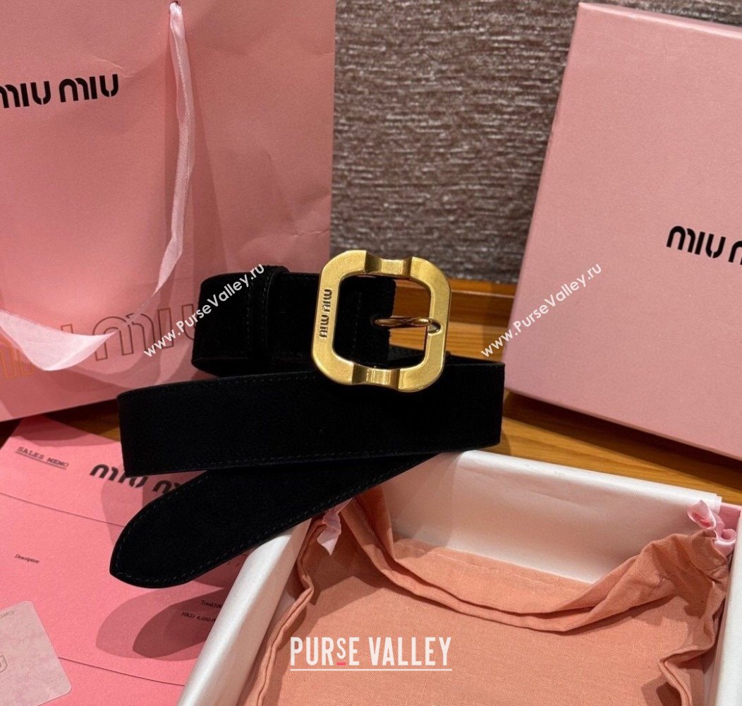 Miu Miu Belt 3.5cm in Suede and Calfskin Leather Black/Gold 2025 MM26010401 (99-260104031)