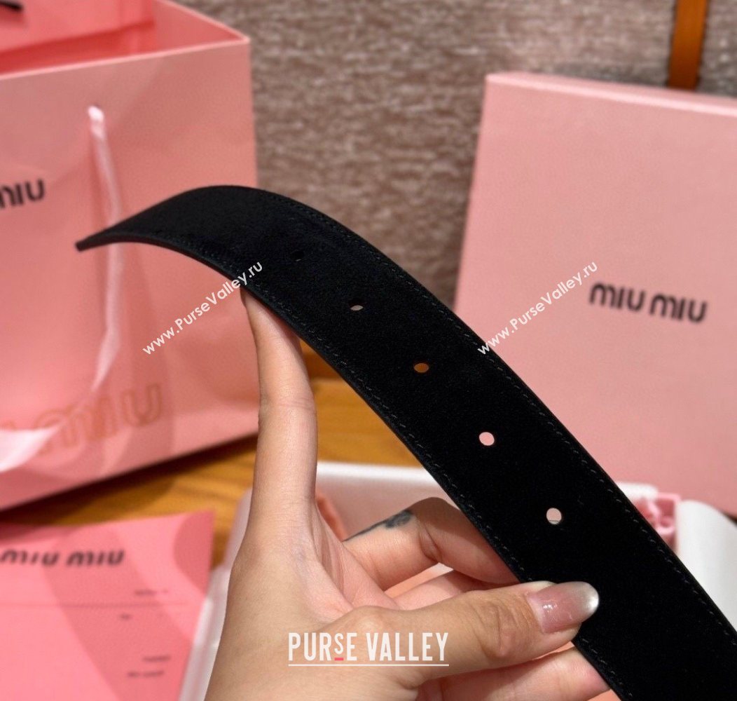 Miu Miu Belt 3.5cm in Suede and Calfskin Leather Black/Gold 2025 MM26010401 (99-260104031)