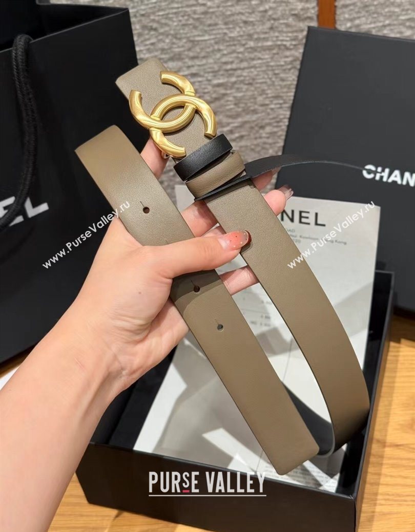 Chanel Calfskin Leather Reversible Belt 3cm with CC Buckle Grey/Gold 2025 1231 (99-251231119)