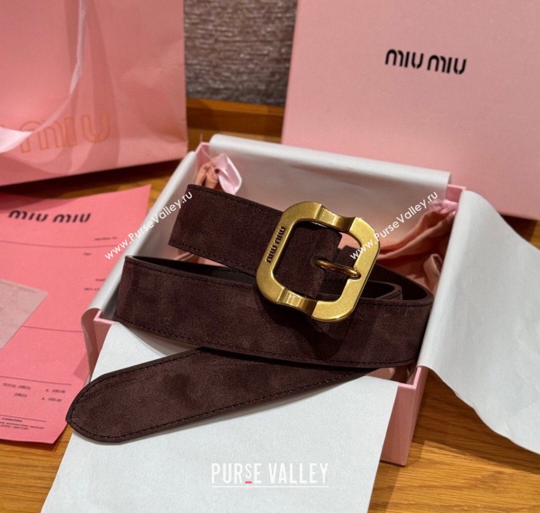 Miu Miu Belt 3.5cm in Suede and Calfskin Leather Dark Brown/Gold 2025 MM26010401 (99-260104033)
