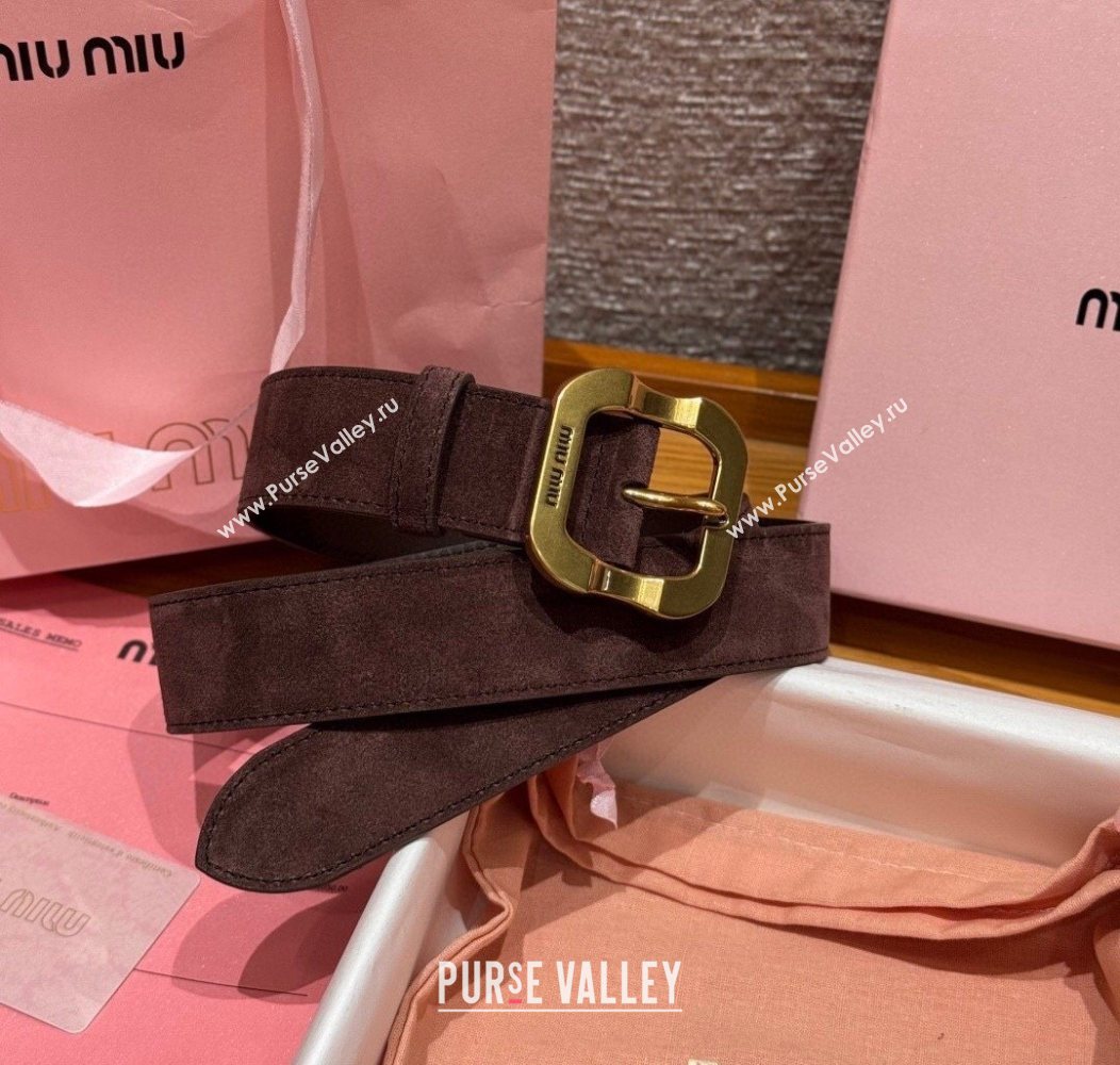 Miu Miu Belt 3.5cm in Suede and Calfskin Leather Dark Brown/Gold 2025 MM26010401 (99-260104033)