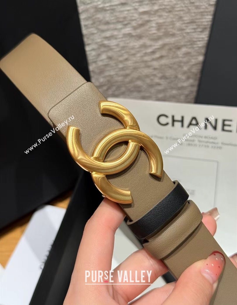 Chanel Calfskin Leather Reversible Belt 3cm with CC Buckle Grey/Gold 2025 1231 (99-251231119)