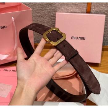Miu Miu Belt 3.5cm in Suede and Calfskin Leather Dark Brown/Gold 2025 MM26010401 (99-260104033)