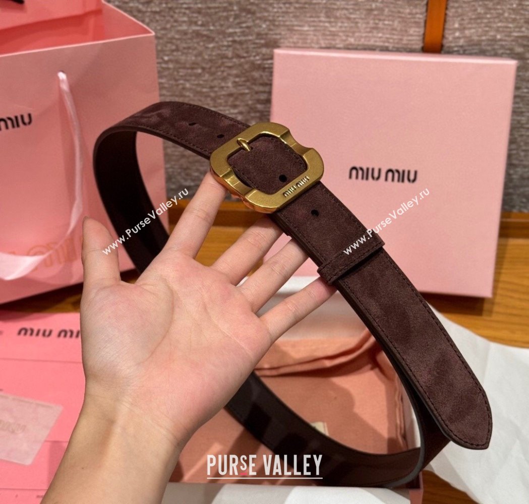 Miu Miu Belt 3.5cm in Suede and Calfskin Leather Dark Brown/Gold 2025 MM26010401 (99-260104033)