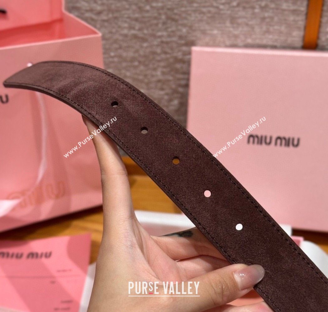 Miu Miu Belt 3.5cm in Suede and Calfskin Leather Dark Brown/Gold 2025 MM26010401 (99-260104033)