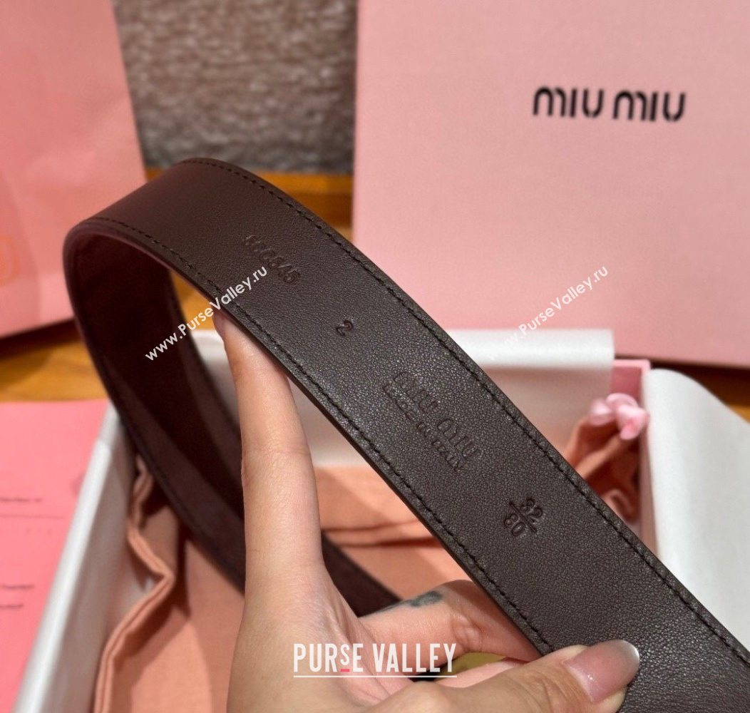 Miu Miu Belt 3.5cm in Suede and Calfskin Leather Dark Brown/Gold 2025 MM26010401 (99-260104033)