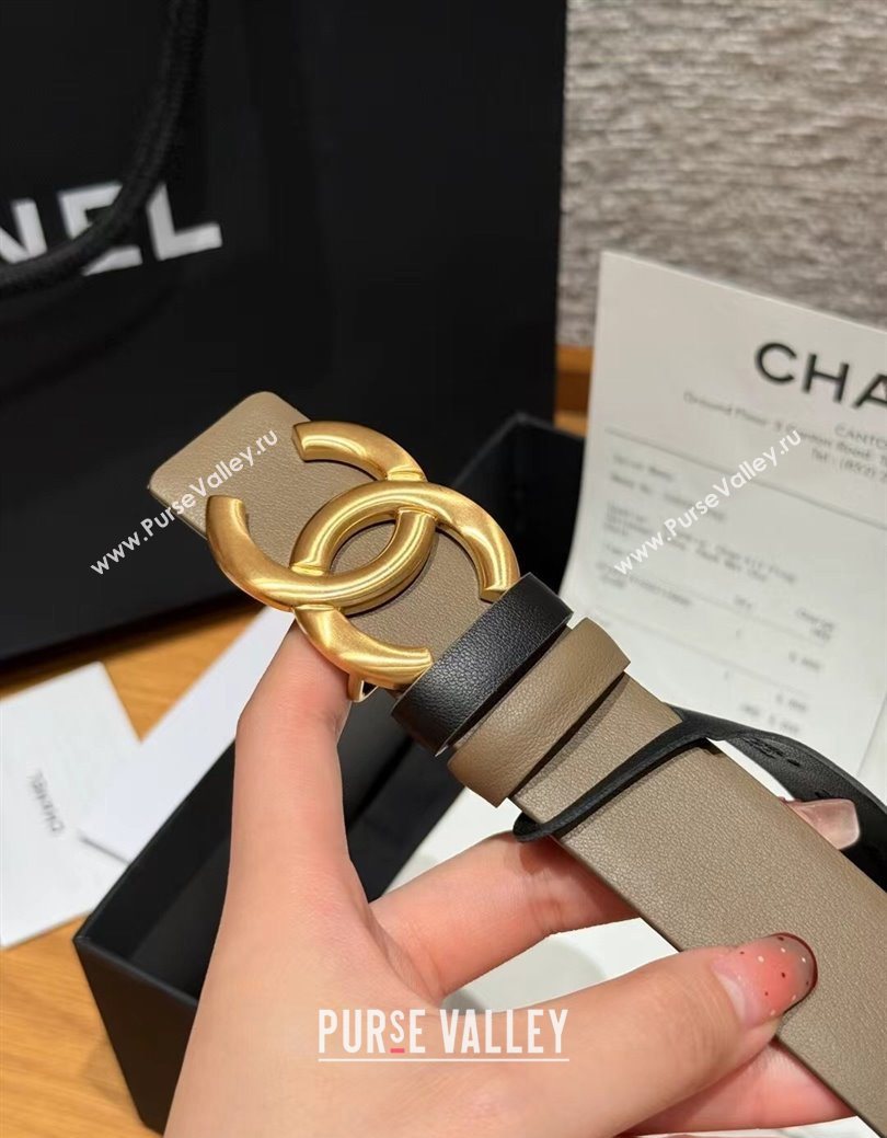 Chanel Calfskin Leather Reversible Belt 3cm with CC Buckle Grey/Gold 2025 1231 (99-251231119)
