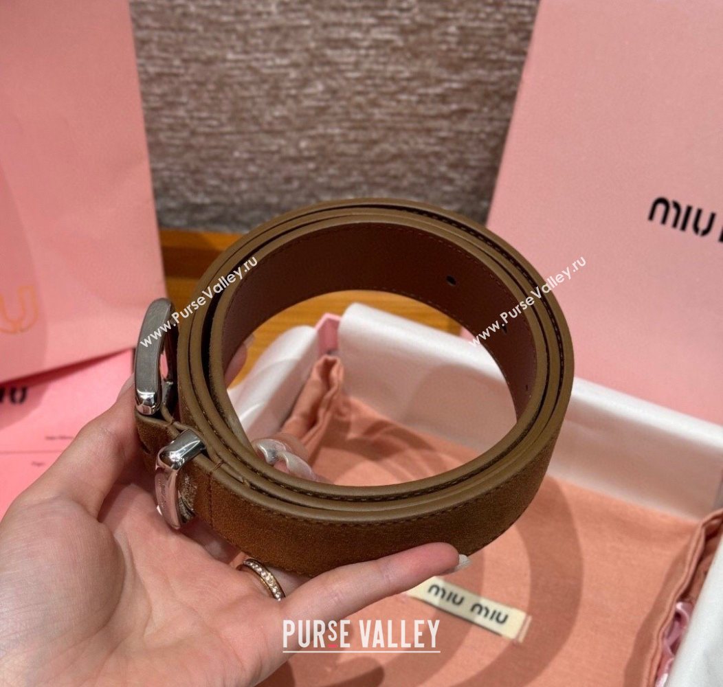 Miu Miu Belt 3.5cm in Suede and Calfskin Leather Light Brown/Silver 2025 MM26010402 (99-260104035)