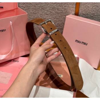 Miu Miu Belt 3.5cm in Suede and Calfskin Leather Light Brown/Silver 2025 MM26010402 (99-260104035)