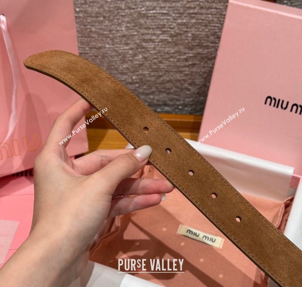 Miu Miu Belt 3.5cm in Suede and Calfskin Leather Light Brown/Silver 2025 MM26010402 (99-260104035)