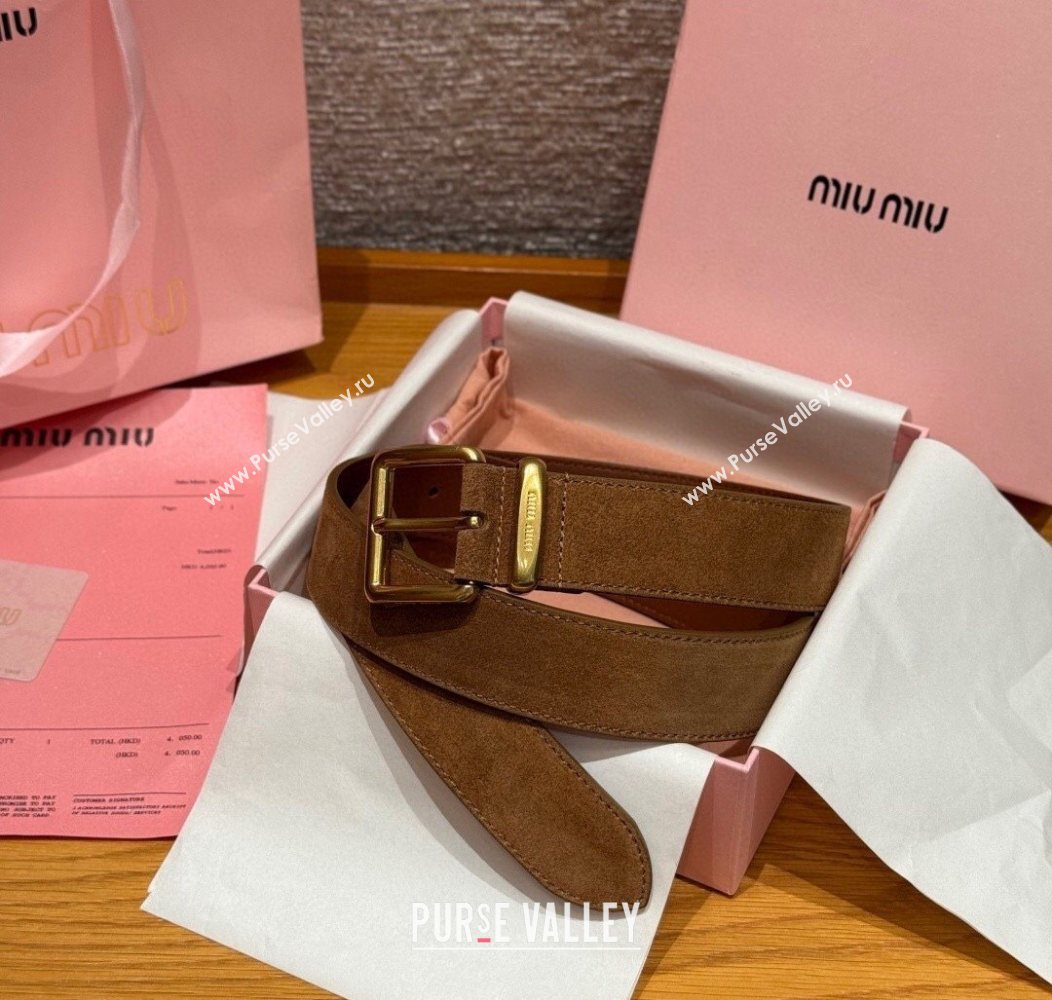 Miu Miu Belt 3.5cm in Suede and Calfskin Leather Light Brown/Gold 2025 MM26010402 (99-260104036)