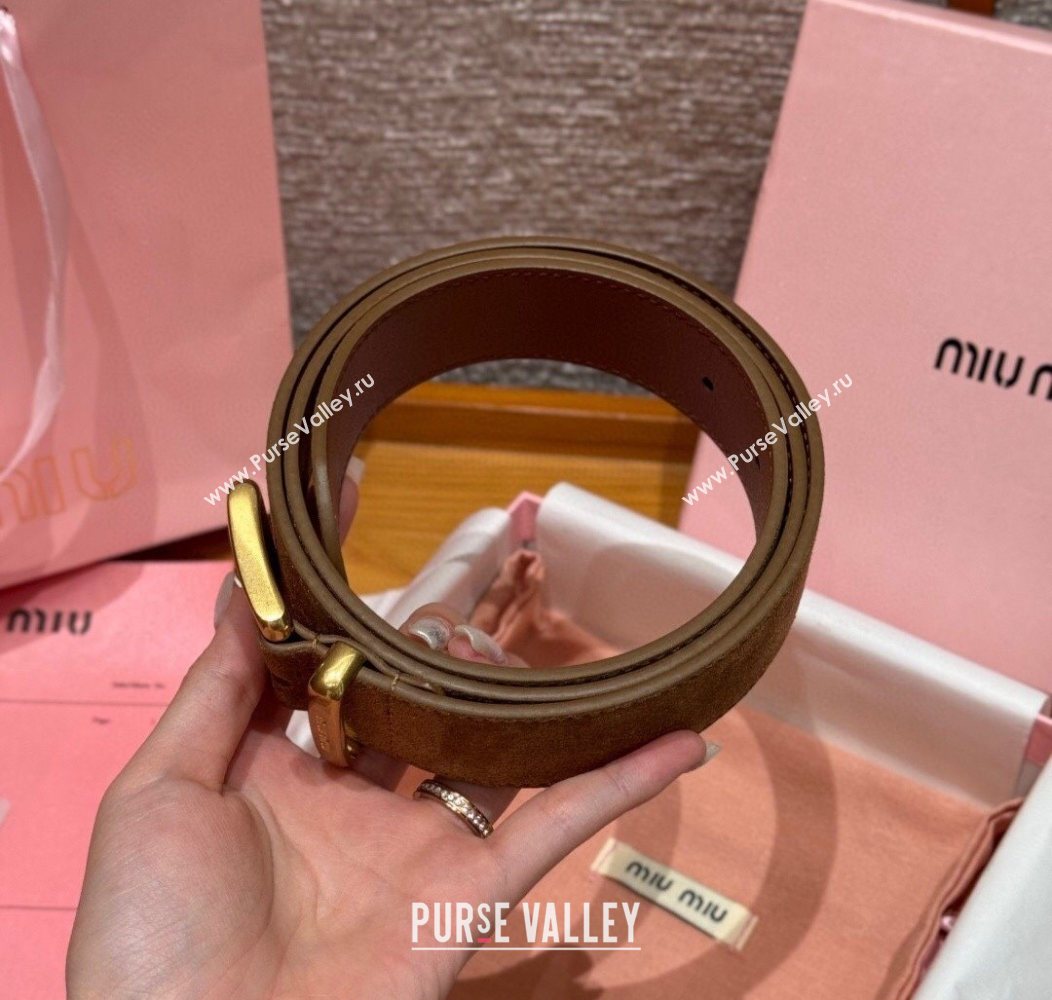 Miu Miu Belt 3.5cm in Suede and Calfskin Leather Light Brown/Gold 2025 MM26010402 (99-260104036)