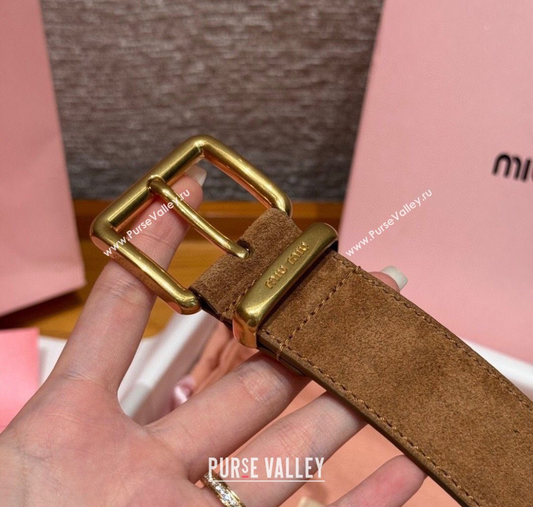 Miu Miu Belt 3.5cm in Suede and Calfskin Leather Light Brown/Gold 2025 MM26010402 (99-260104036)