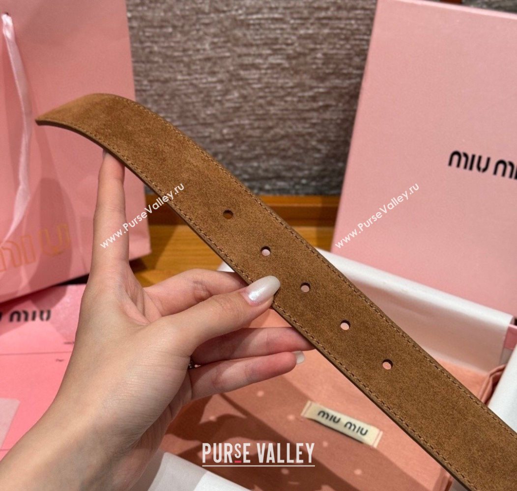 Miu Miu Belt 3.5cm in Suede and Calfskin Leather Light Brown/Gold 2025 MM26010402 (99-260104036)