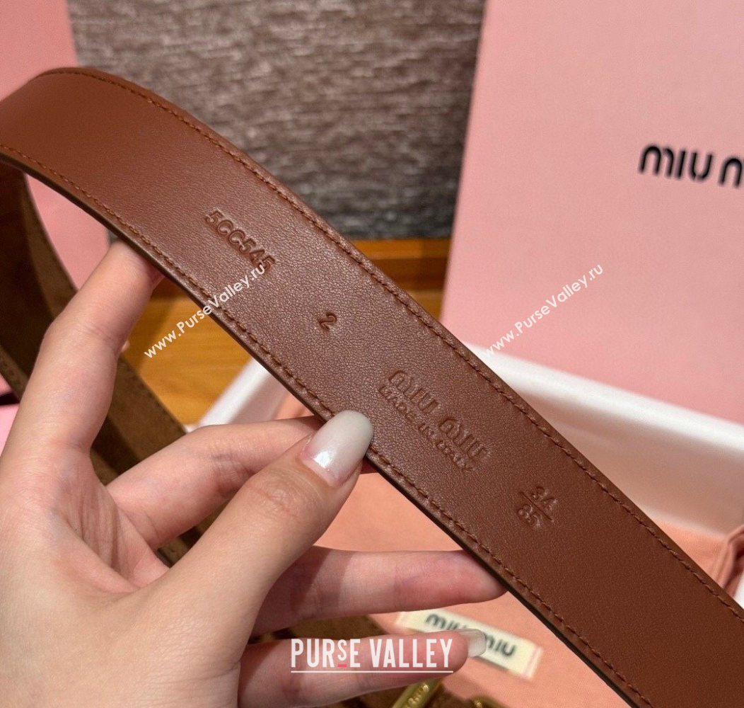 Miu Miu Belt 3.5cm in Suede and Calfskin Leather Light Brown/Gold 2025 MM26010402 (99-260104036)