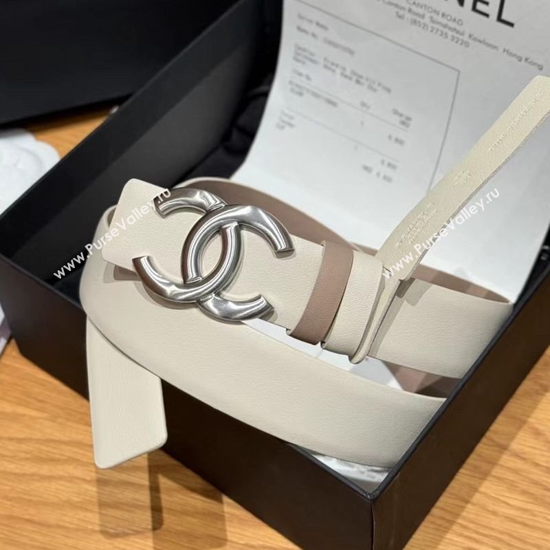Chanel Calfskin Leather Reversible Belt 3cm with CC Buckle White/Silver 2025 1231 (99-251231120)