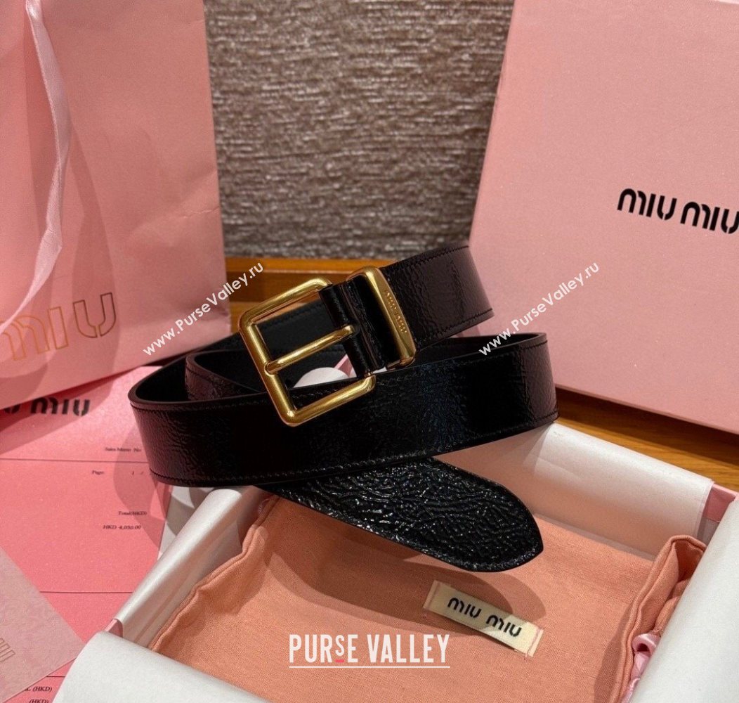 Miu Miu Belt 3.5cm in Patent Calfskin Leather Black/Gold 2025 MM26010402 (99-260104042)