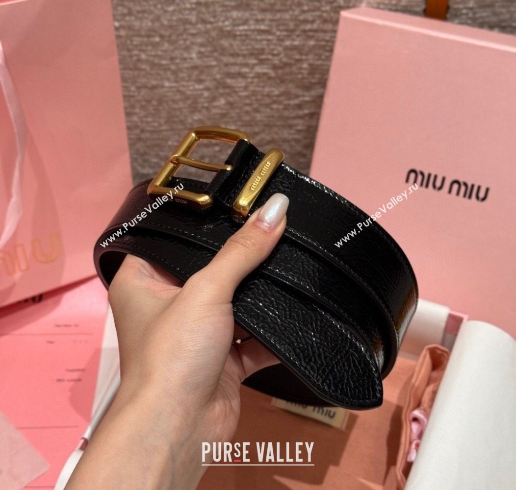 Miu Miu Belt 3.5cm in Patent Calfskin Leather Black/Gold 2025 MM26010402 (99-260104042)