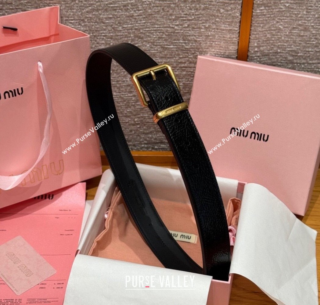 Miu Miu Belt 3.5cm in Patent Calfskin Leather Black/Gold 2025 MM26010402 (99-260104042)