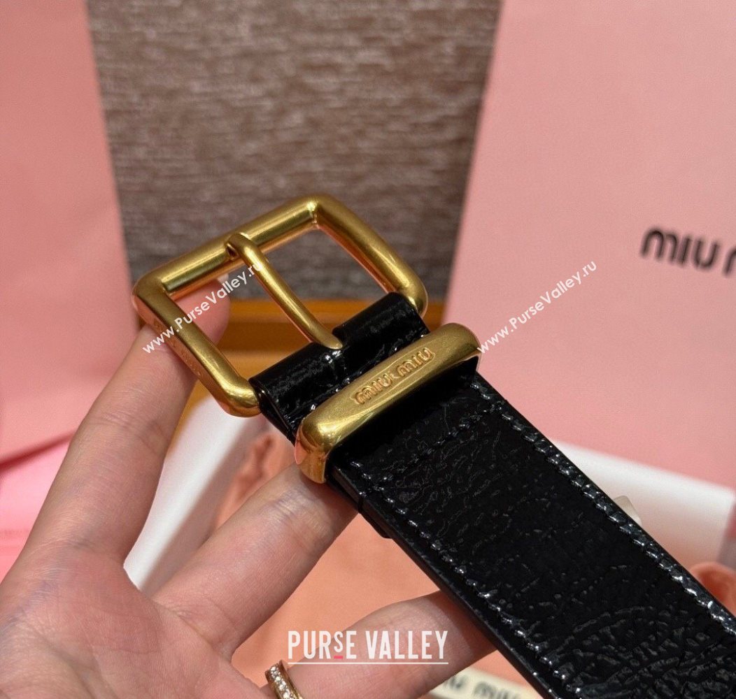 Miu Miu Belt 3.5cm in Patent Calfskin Leather Black/Gold 2025 MM26010402 (99-260104042)