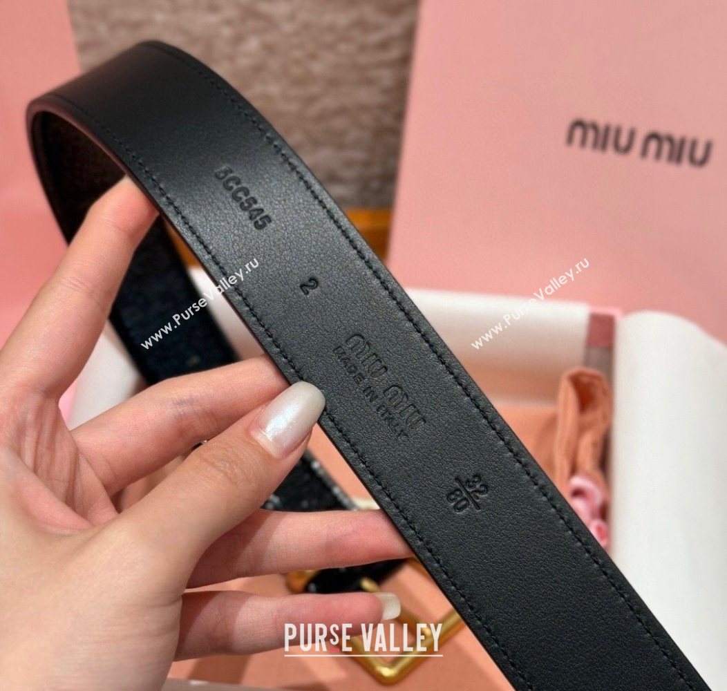 Miu Miu Belt 3.5cm in Patent Calfskin Leather Black/Gold 2025 MM26010402 (99-260104042)