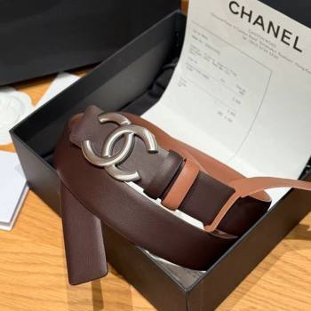 Chanel Calfskin Leather Reversible Belt 3cm with CC Buckle Chocolate/Silver 2025 1231 (99-251231121)