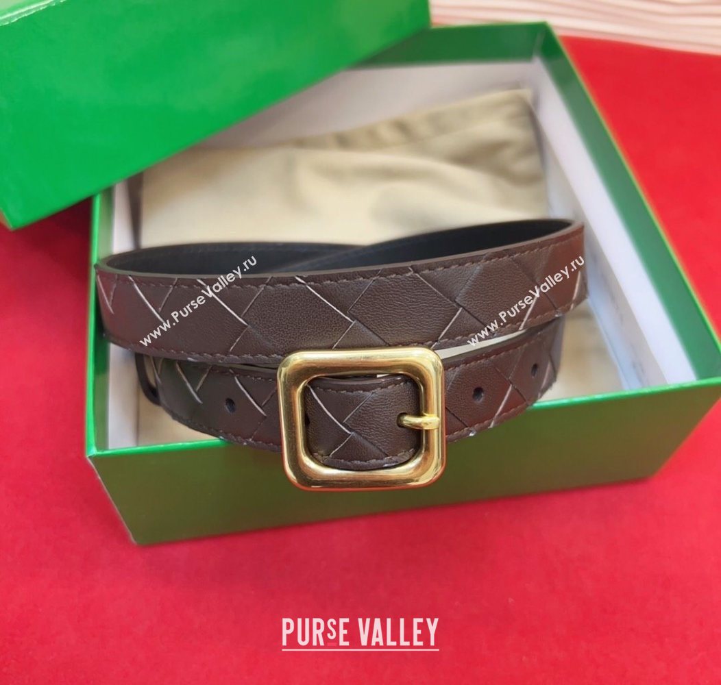 Bottega Veneta Intrecciato Leather Belt 2cm with Pin Buckle Coffee 2025 BV26010401 (99-260104047)