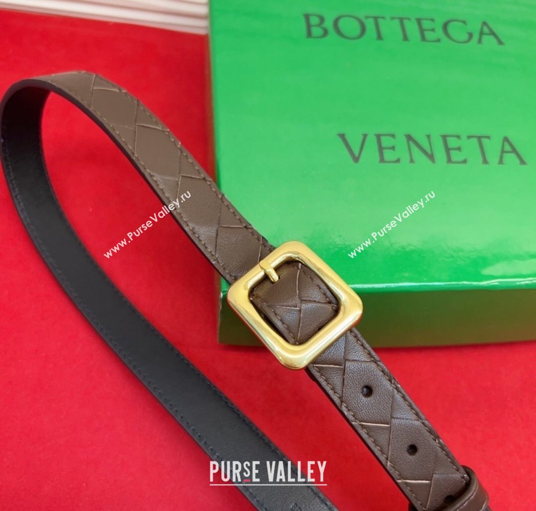 Bottega Veneta Intrecciato Leather Belt 2cm with Pin Buckle Coffee 2025 BV26010401 (99-260104047)