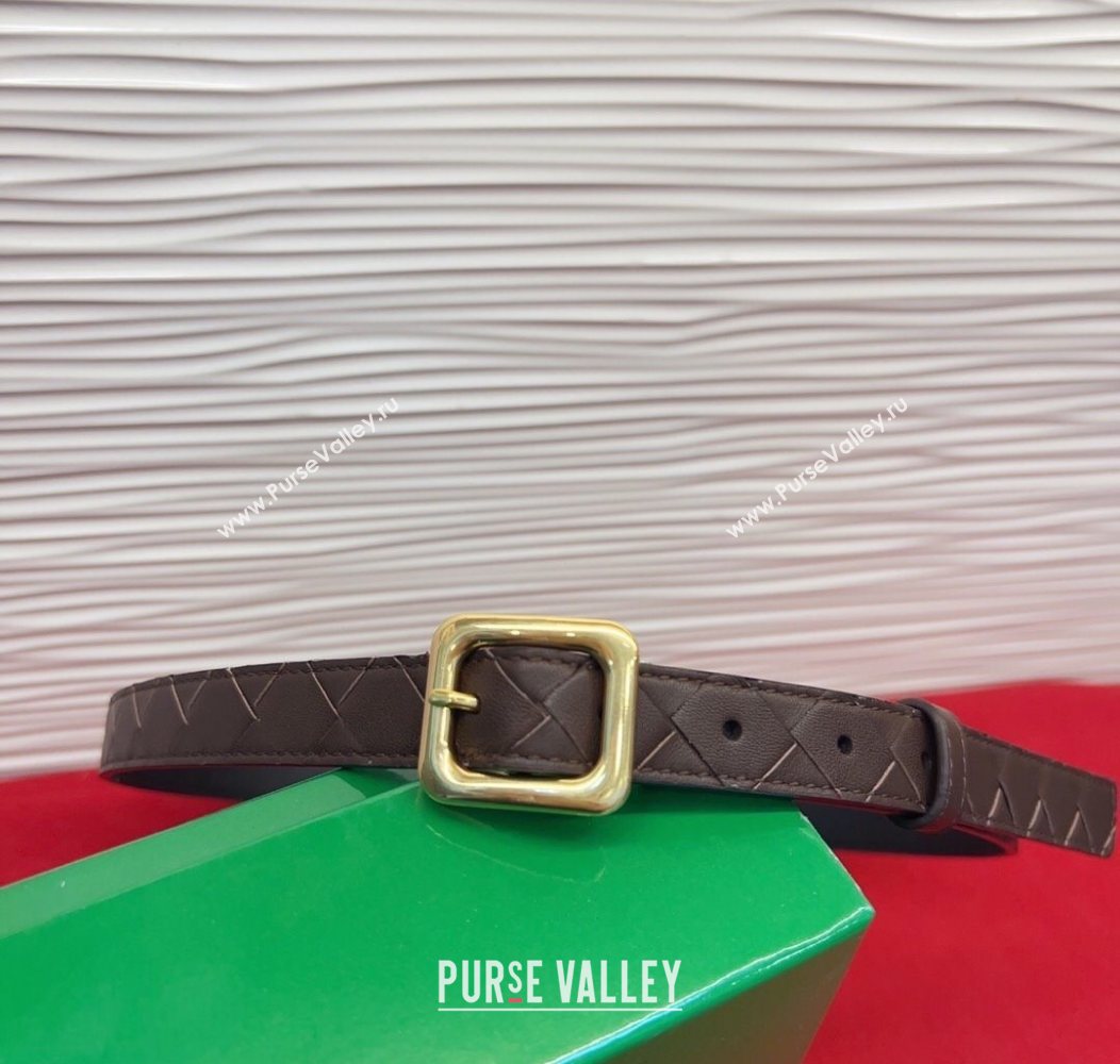 Bottega Veneta Intrecciato Leather Belt 2cm with Pin Buckle Coffee 2025 BV26010401 (99-260104047)