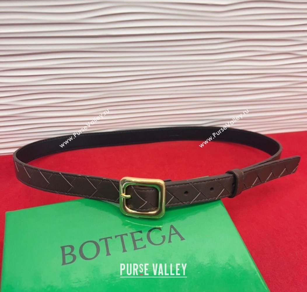 Bottega Veneta Intrecciato Leather Belt 2cm with Pin Buckle Coffee 2025 BV26010401 (99-260104047)