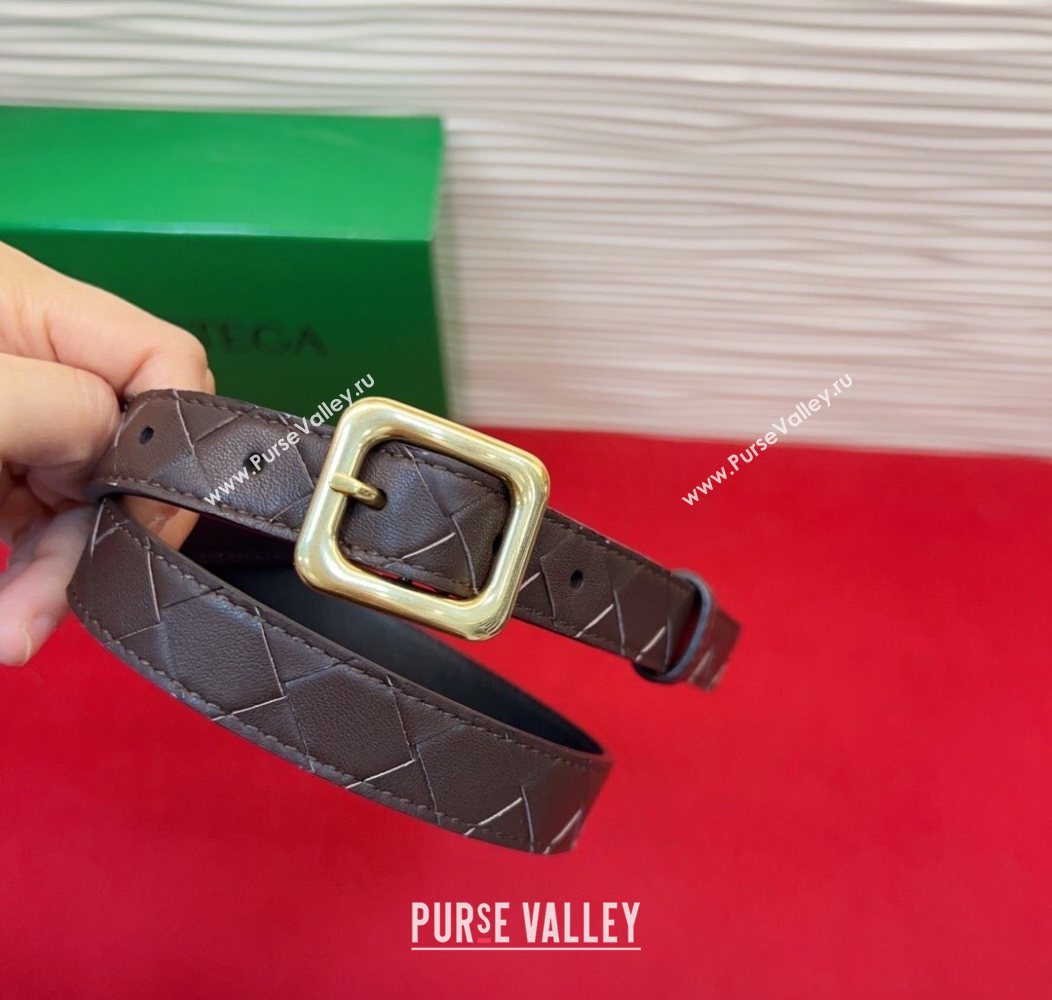 Bottega Veneta Intrecciato Leather Belt 2cm with Pin Buckle Coffee 2025 BV26010401 (99-260104047)
