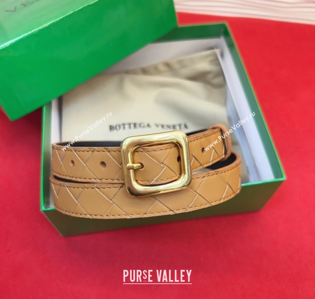 Bottega Veneta Intrecciato Leather Belt 2cm with Pin Buckle Beige 2025 BV26010401 (99-260104048)