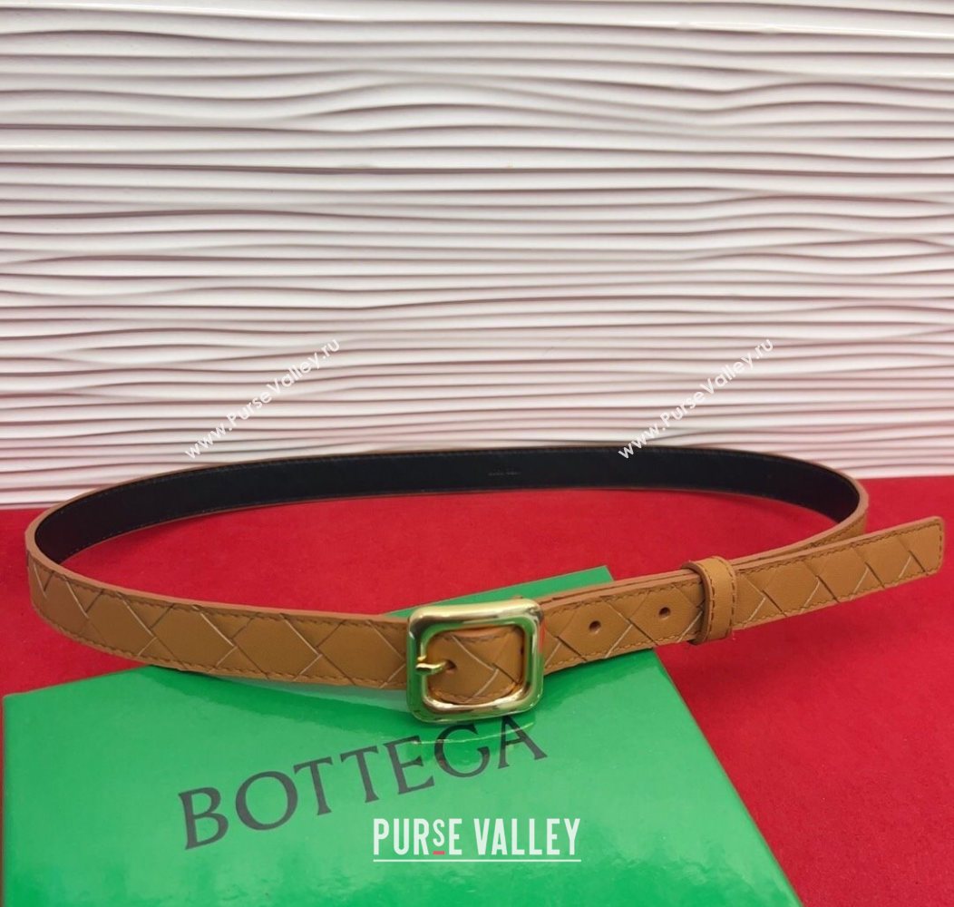 Bottega Veneta Intrecciato Leather Belt 2cm with Pin Buckle Beige 2025 BV26010401 (99-260104048)
