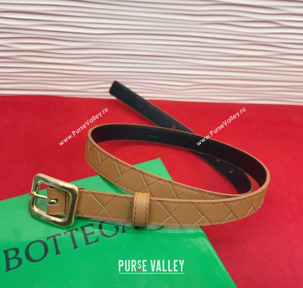 Bottega Veneta Intrecciato Leather Belt 2cm with Pin Buckle Beige 2025 BV26010401 (99-260104048)