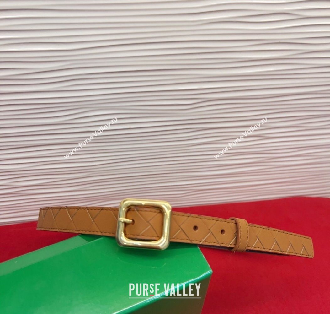 Bottega Veneta Intrecciato Leather Belt 2cm with Pin Buckle Beige 2025 BV26010401 (99-260104048)