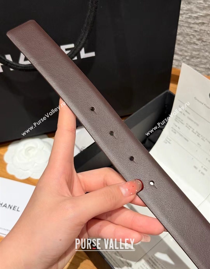 Chanel Calfskin Leather Reversible Belt 3cm with CC Buckle Chocolate/Silver 2025 1231 (99-251231121)