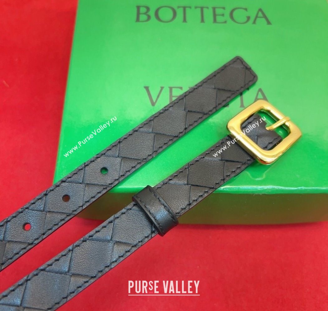 Bottega Veneta Intrecciato Leather Belt 2cm with Pin Buckle Black 2025 BV26010401 (99-260104049)