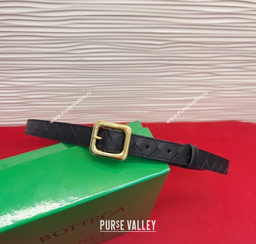 Bottega Veneta Intrecciato Leather Belt 2cm with Pin Buckle Black 2025 BV26010401 (99-260104049)