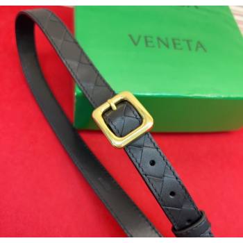 Bottega Veneta Intrecciato Leather Belt 2cm with Pin Buckle Black 2025 BV26010401 (99-260104049)