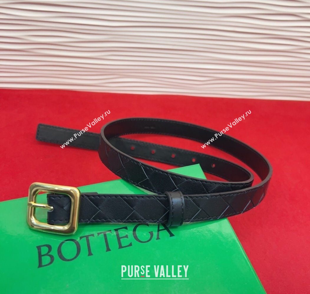 Bottega Veneta Intrecciato Leather Belt 2cm with Pin Buckle Black 2025 BV26010401 (99-260104049)