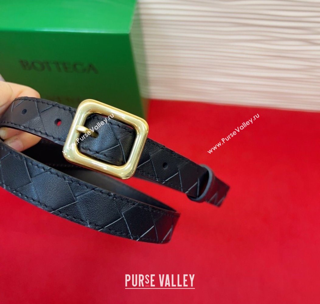 Bottega Veneta Intrecciato Leather Belt 2cm with Pin Buckle Black 2025 BV26010401 (99-260104049)