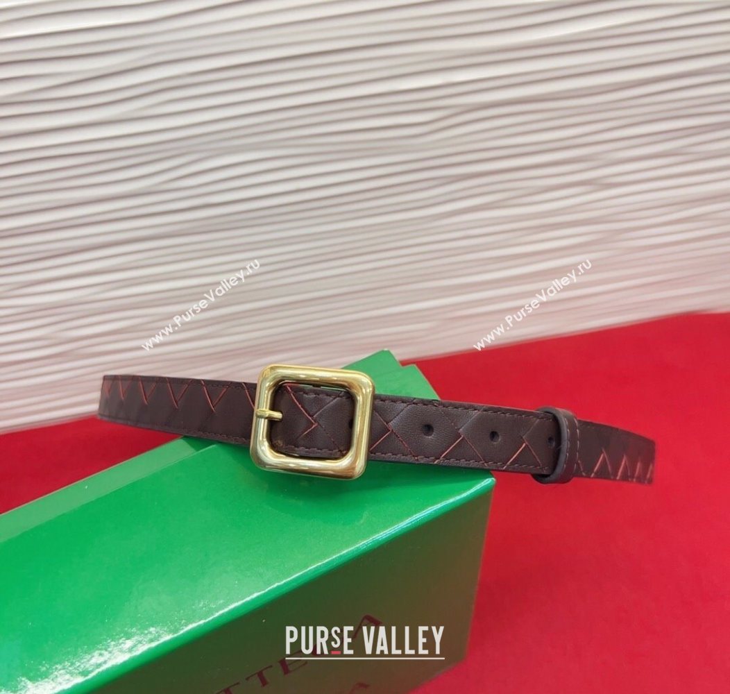 Bottega Veneta Intrecciato Leather Belt 2cm with Pin Buckle Dark Burgundy 2025 BV26010401 (99-260104050)
